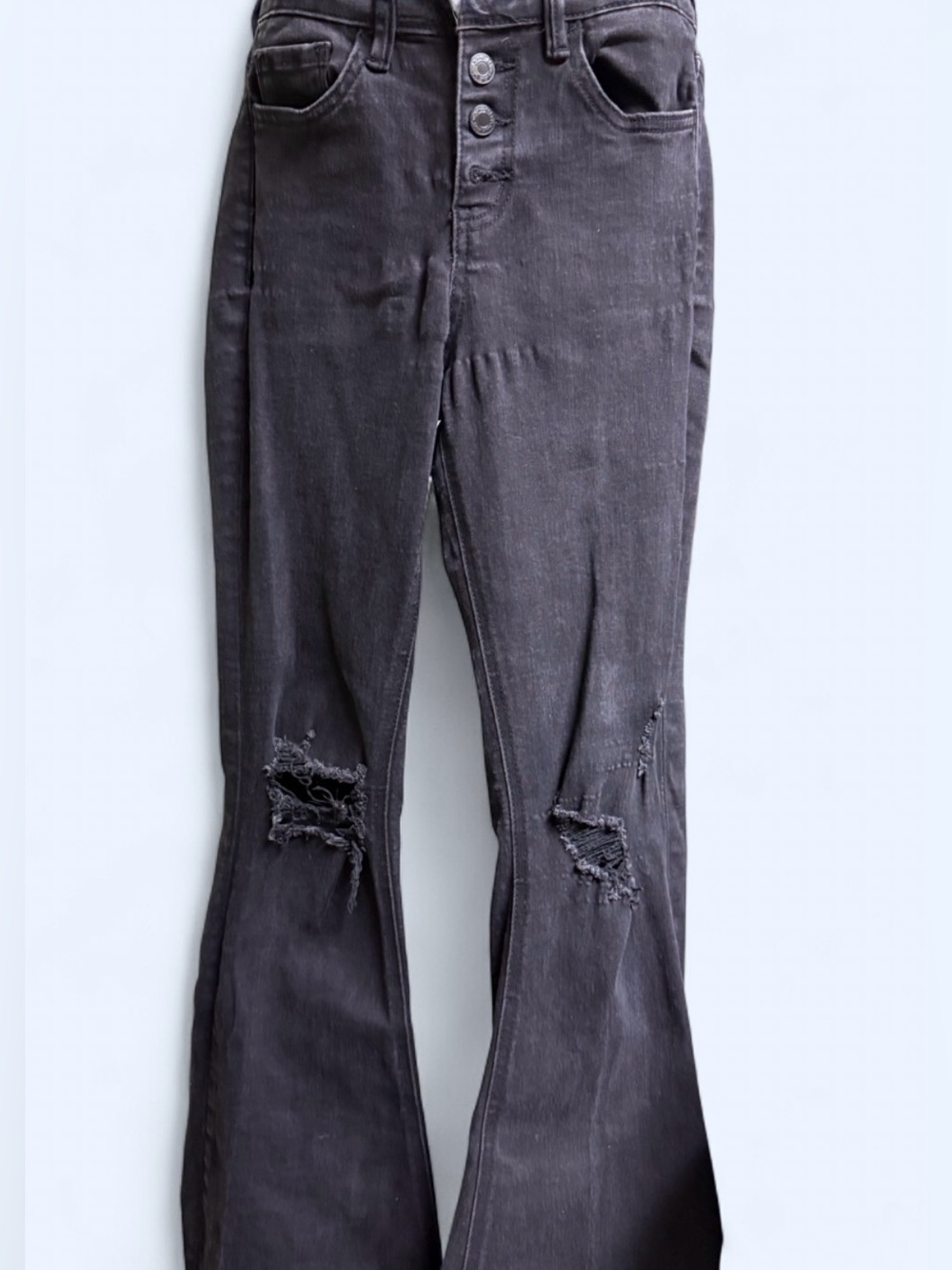 Vervet Black High-Rise Flare Jeans Knee Distressed Size 25 Festival Concert Look - Picture 2 of 6